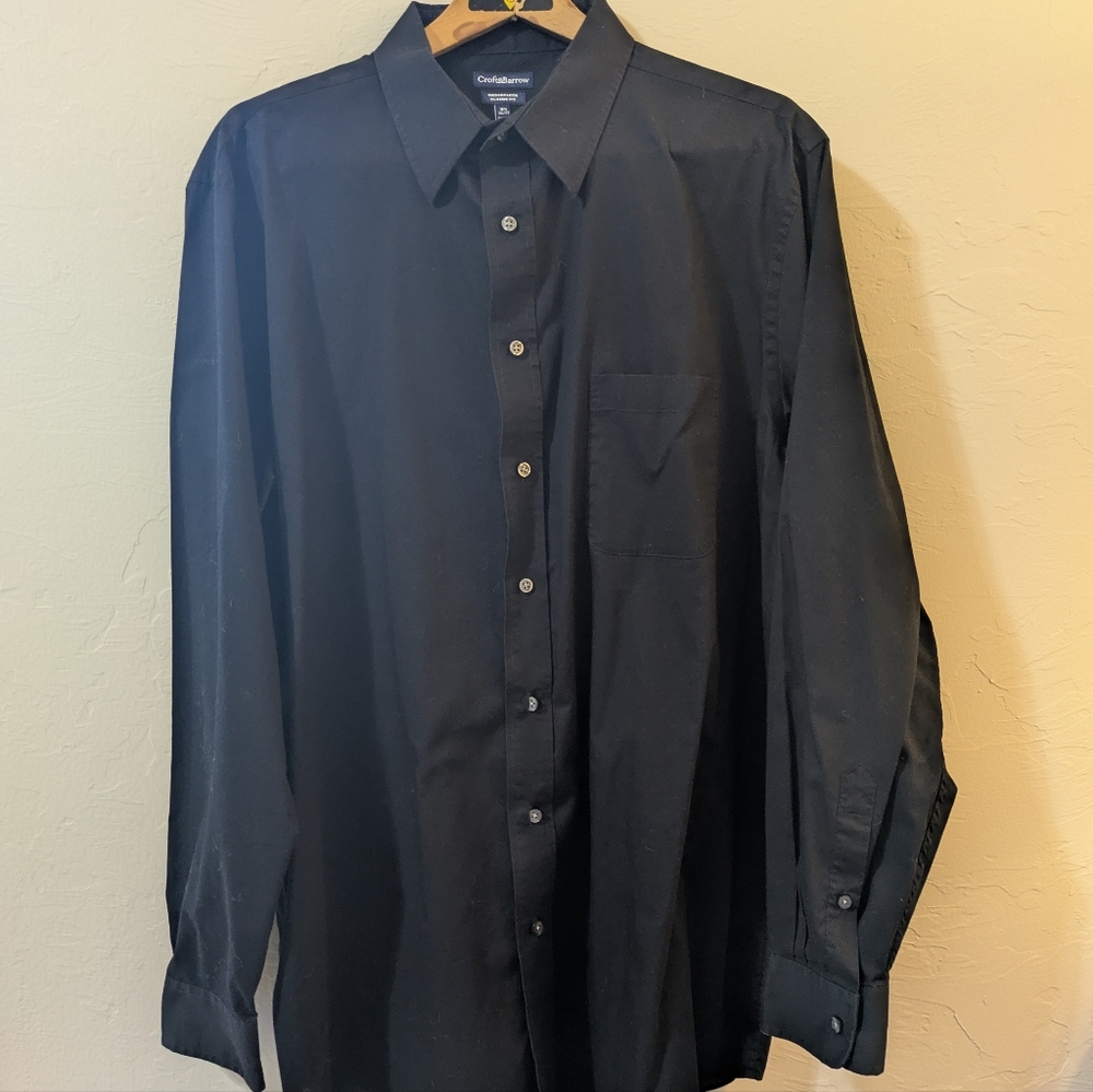 Men's Croft & Barrow Black Dress Shirt 18 1/2 36/7T Classic Fit
